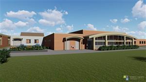 Rendering of the front of the new fitness center 